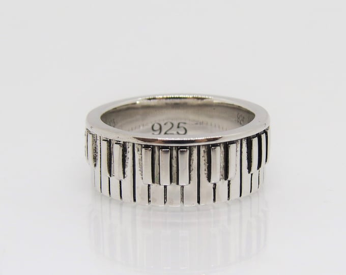 Sterling Silver Piano Keys Heavy Band Ring.