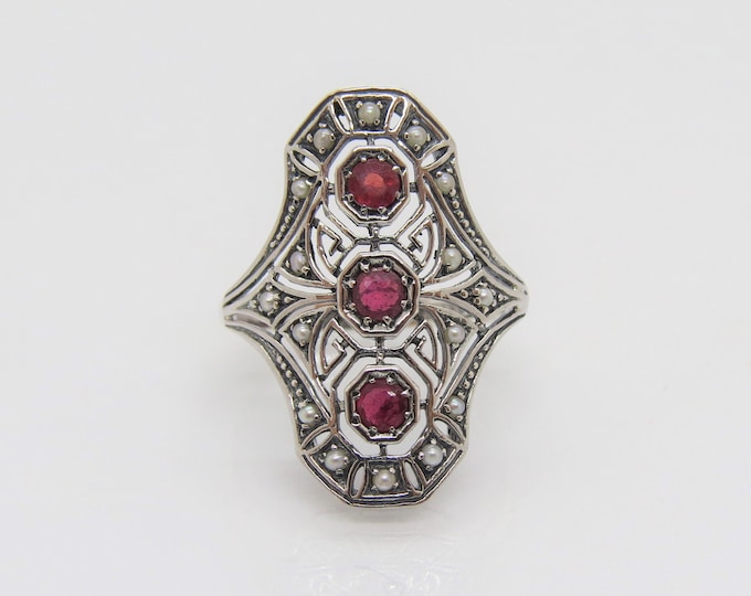 Vintage Sterling Silver Natural Ruby & Seed Pearl Ring Size 7