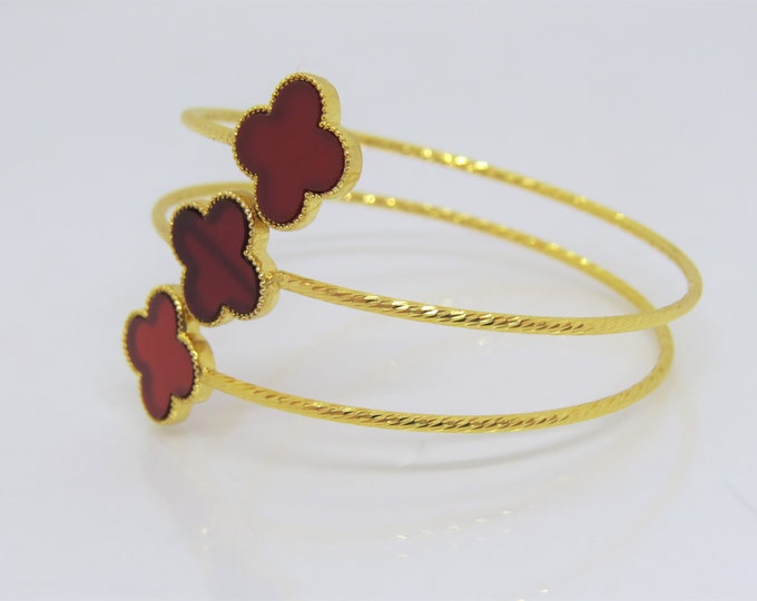 Vintage 18K Solid Yellow Gold Red Garnet Twisted Bracelet 6 6/8'' Length