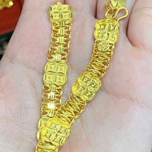 Vintage 24K 980 Pure Gold Diamond cut Money Coin Link Bracelet 6'' Length