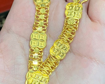 Vintage 24K 980 Pure Gold Diamond cut Money Coin Link Bracelet 6'' Length