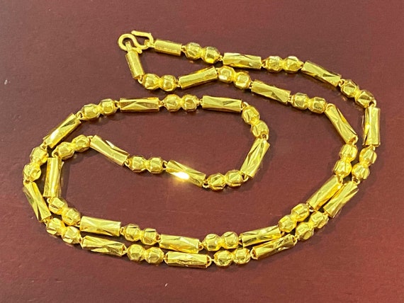 23K 980 Pure Gold Bamboo Balls Link Chain Necklace 18 - Etsy 日本