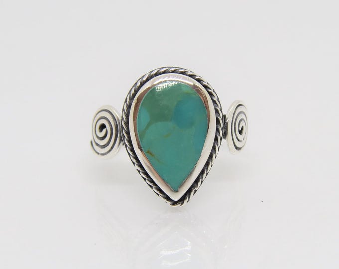 Vintage Sterling Silver Pear cut Turquoise Spiral Ring Size 6