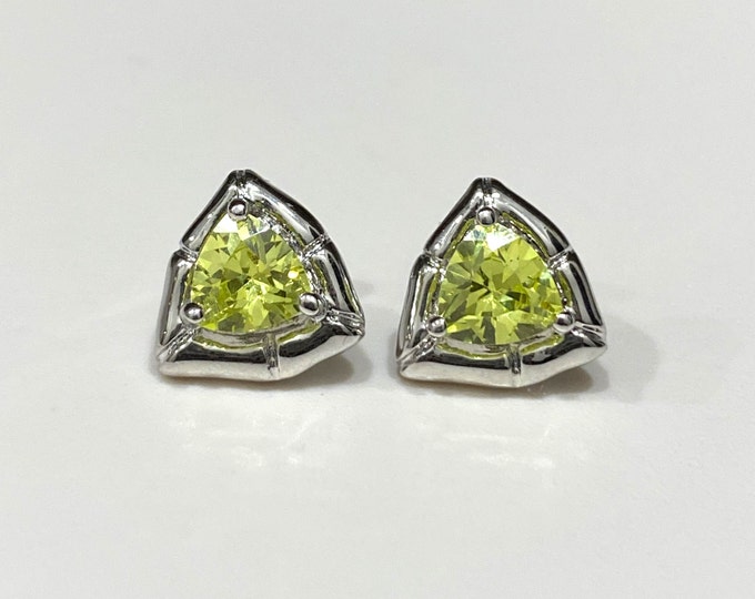 Vintage Sterling Silver Peridot Triangle Earrings.