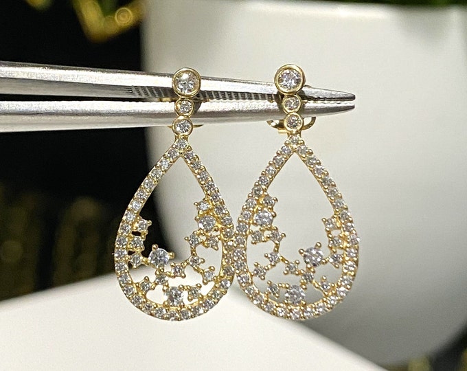 14K Solid Yellow Gold White Sapphire Earrings.