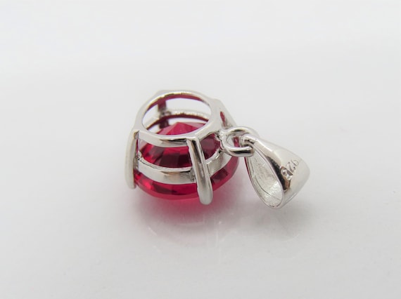Vintage Sterling Silver Round cut Ruby Pendant 10… - image 7