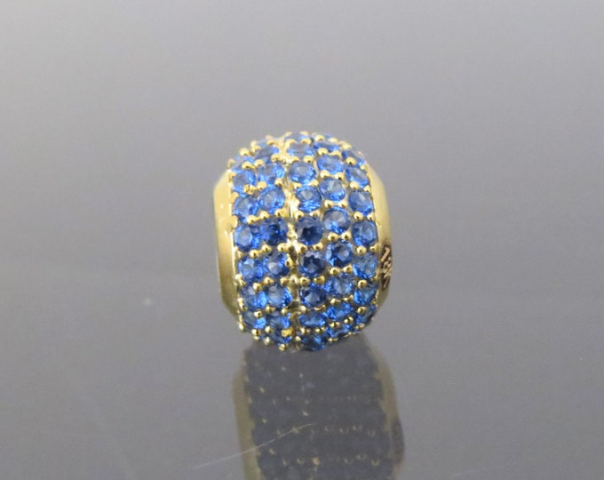 Vintage 18K Solid Yellow Gold Blue Sapphire Ball Slide Pendant