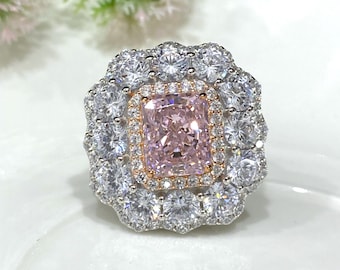 Vintage sterlingsilverring med rosa safir och vit topas, storlek 7