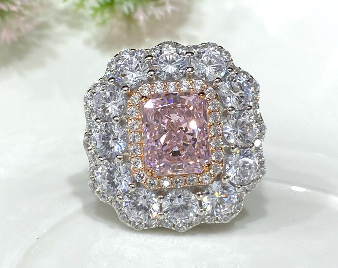 Vintage Sterling Silver Pink Sapphire, White Topaz Ring Size 7