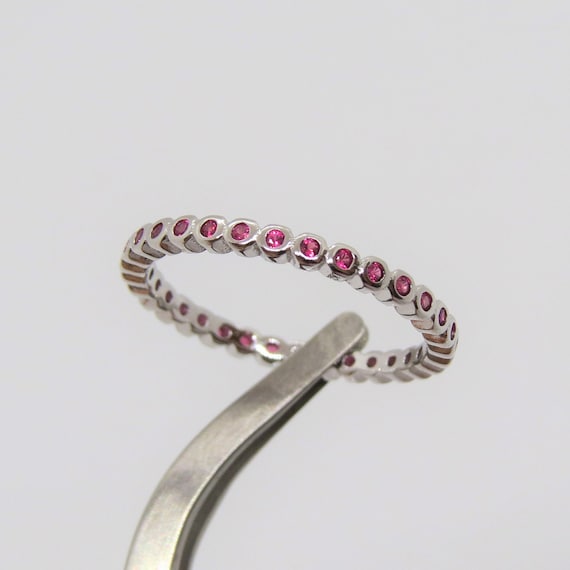Vintage Sterling Silver Round Ruby Eternity Band Ring Size 6