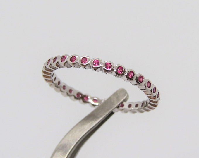 Vintage Sterling Silver Round Ruby Eternity Band Ring Size 6