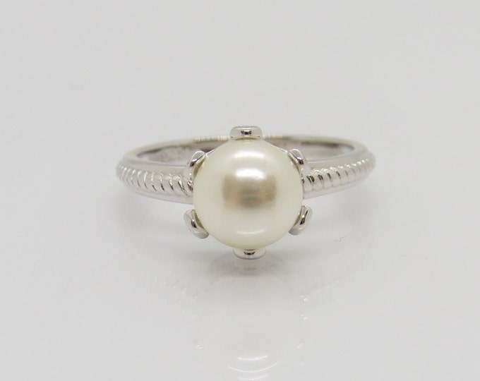 Vintage Sterling Silver White Pearl & White Topaz Crown Ring Size 7