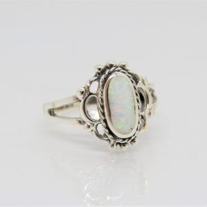 Vintage Sterling Silver White Opal Filigree Ring Size 7