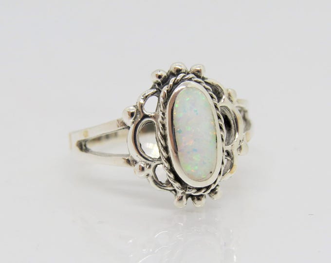 Vintage Sterling Silver White Opal Filigree Ring Size 7