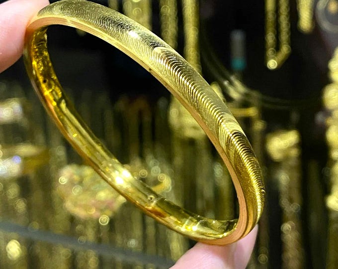 Vintage 24K 999 Solid Yellow Gold Diamond cut Bangle Bracelet 53MM 56MM