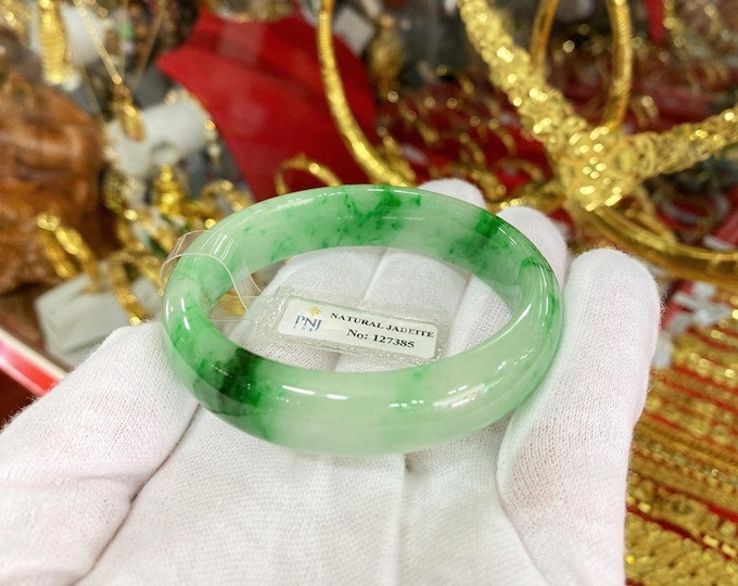 Translucent Natural Green Jadeite Jade Vintage Bangle Bracelet 55.1MM