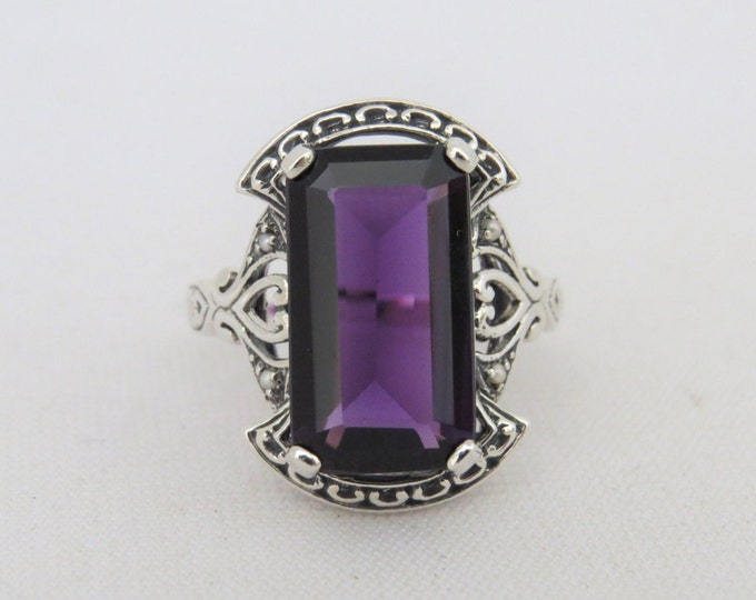Vintage Sterling Silver Amethyst & Seed Pearl Ring Size 8