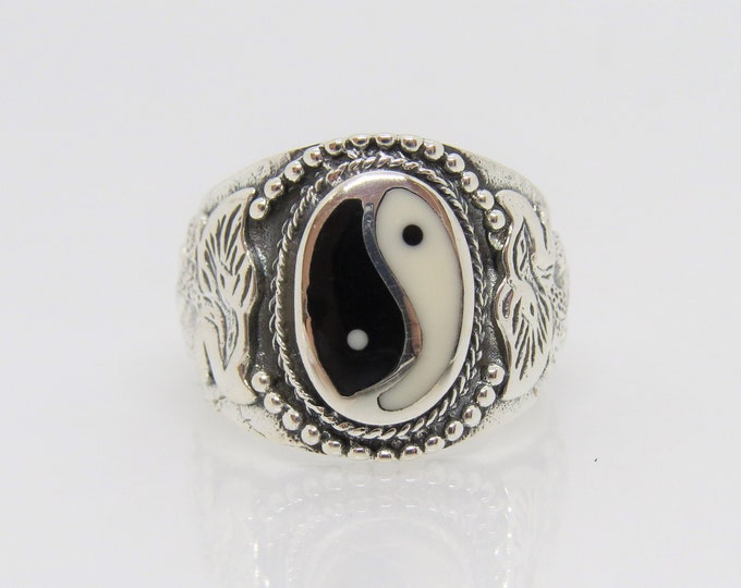 Sterling Silver Yin Yang Carved Unisex Ring Size 9