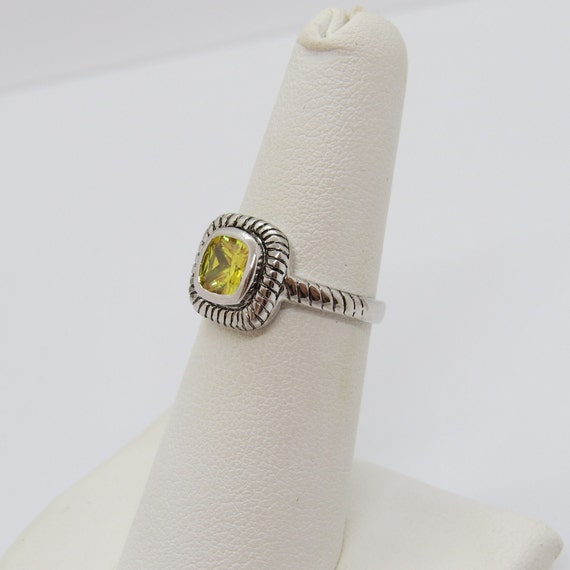 Vintage Sterling Silver Yellow Citrine Square Dom… - image 4