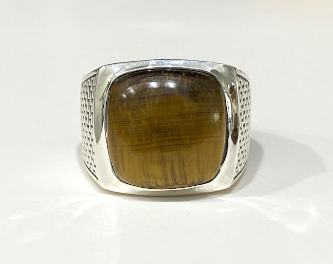 Vintage Sterling Silver Natural Tiger's Eye Men's Ring Size 10