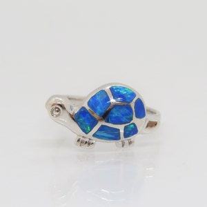 Sterling Silver Blue Opal Turtle Ring Size 8