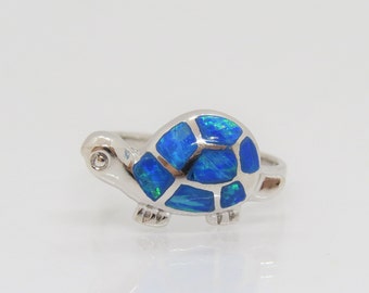 Sterling Silver Blue Opal Turtle Ring Size 8