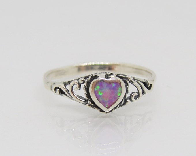 Sterling Silver Pink Opal Heart Ring Size 7