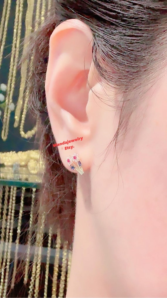 Vintage 14K Solid Yellow Gold Ruby, Blue Sapphire… - image 6