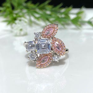 Vintage Sterling Silver White Sapphire & Pink Sapphire Ring Size 8