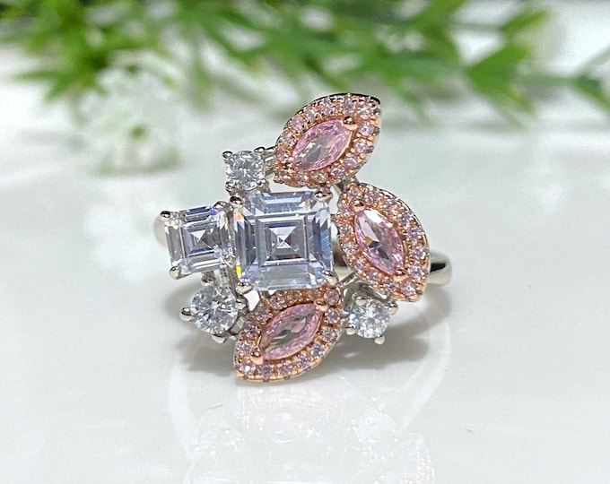 Vintage Sterling Silver White Sapphire & Pink Sapphire Ring Size 8