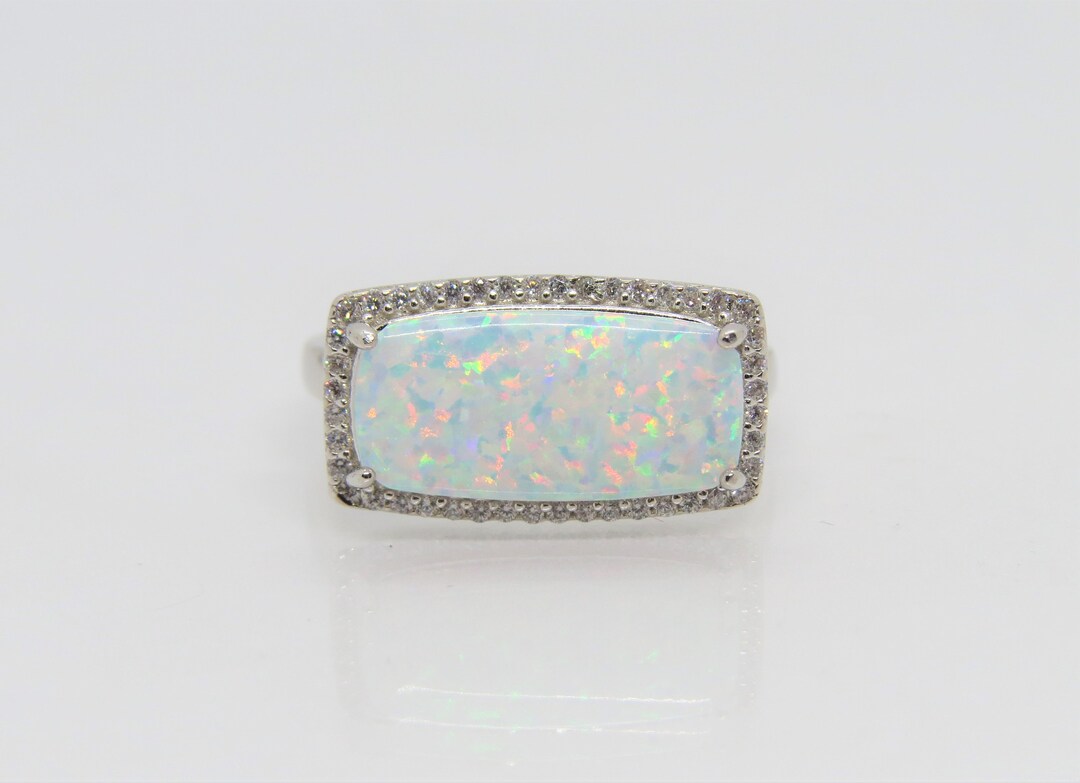 Vintage Sterling Silver White Opal & White Topaz Domed Ring Size 8 - Etsy