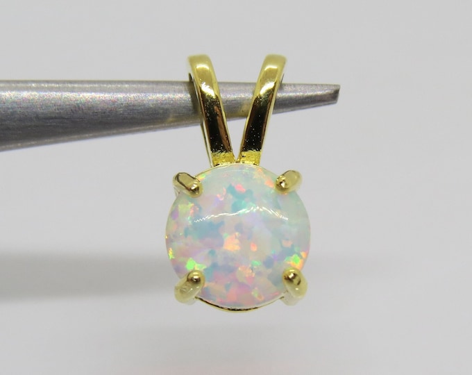 Vintage Sterling Silver 14K Gold Plate White Opal Pendant
