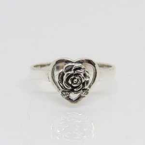 Vintage Sterling Silver Heart Rose Ring Size 7