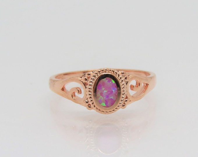 Vintage Sterling Silver Rose Gold Plated Pink Opal Ring Size 7