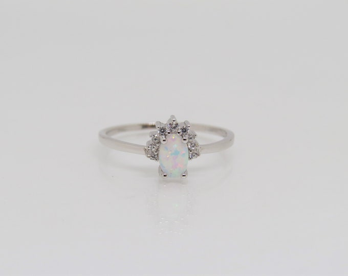 Vintage Sterling Silver Fire Opal & White Topaz Ring Size 4
