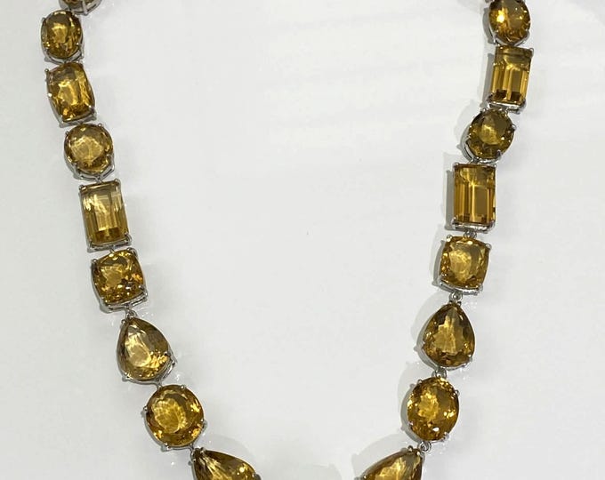 Vintage Sterling Silver 348cts Natural Citrine Chain Necklace 20''
