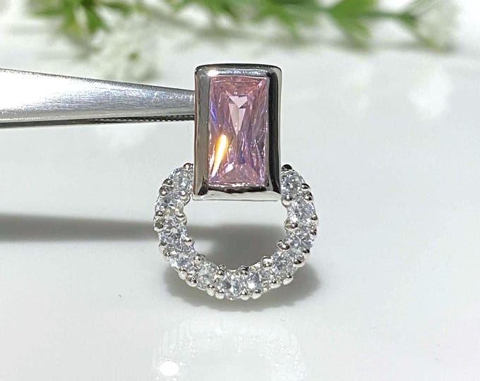 Vintage Sterling Silver Pink Sapphire & White Topaz Pendant.