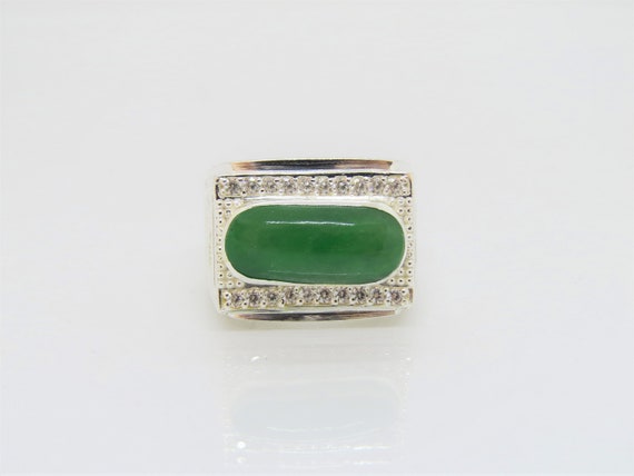 Vintage Sterling Silver Saddle Apple Green Jade M