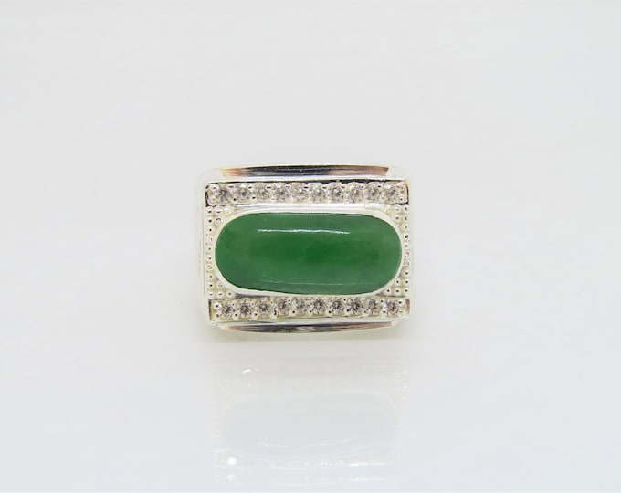 Vintage Sterling Silver Saddle Apple Green Jade  Men's Ring Size 8