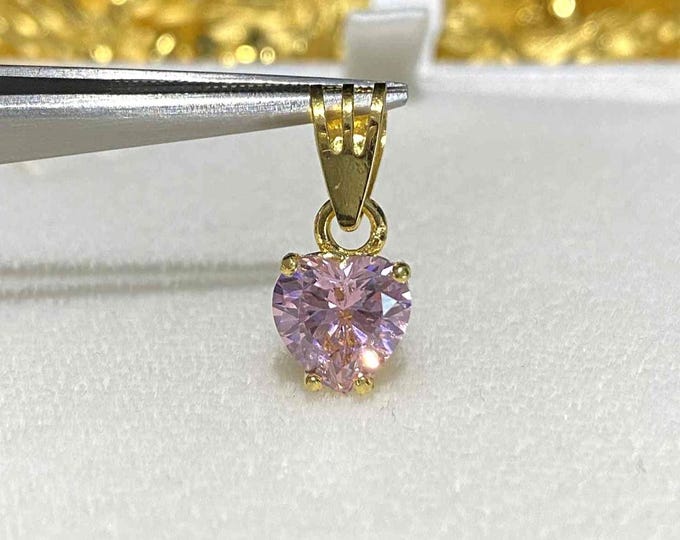 Vintage 15K 610 Solid Gold Pink Sapphire Heart Pendant.