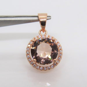 Vintage Sterling Silver Rose Gold Plated Morganite & White Topaz Halo Pendant