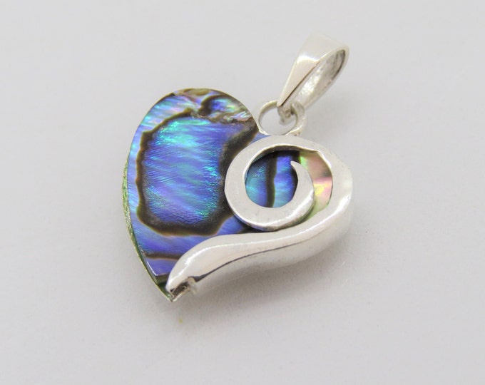 Vintage Sterling Silver Abalone Heart Pendant