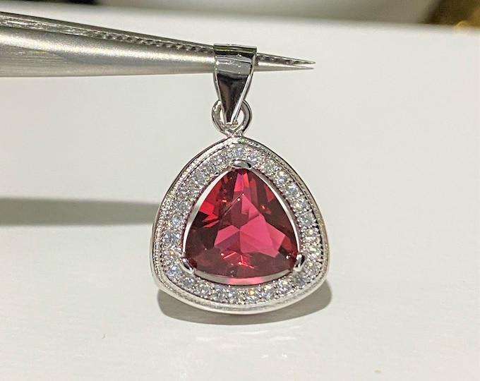 Vintage Sterling Silver Ruby & White Topaz Pendant.