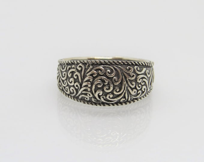 Vintage Tibetan Sterling Silver Carved Dome Ring Size 8