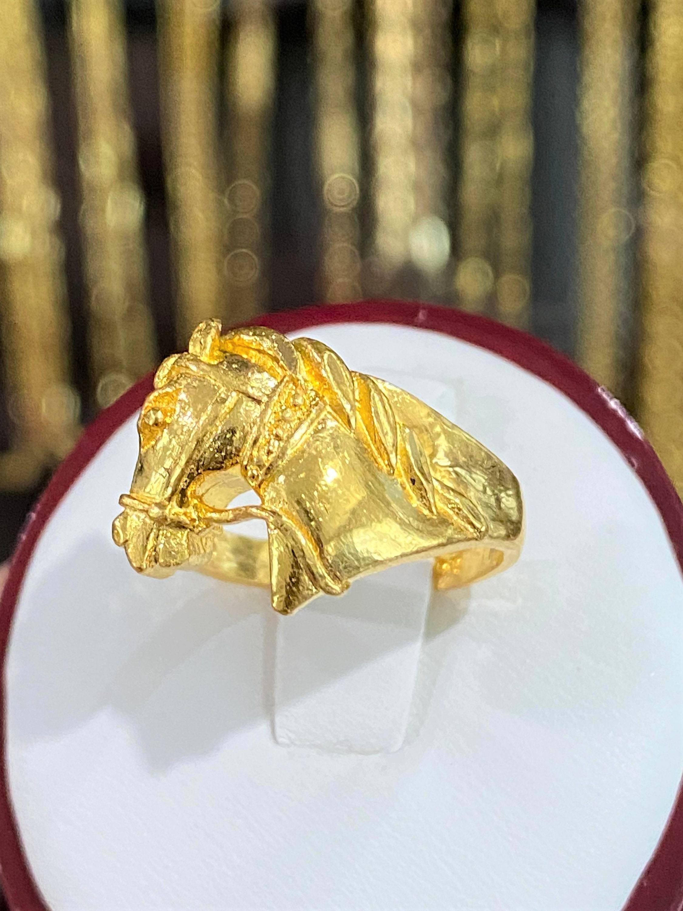 Horse Head Horseshoe Ring Solid 14k Yellow Gold Black Onyx Band Good Luck  Mesh Stylish Fancy, Size 10 - Walmart.com