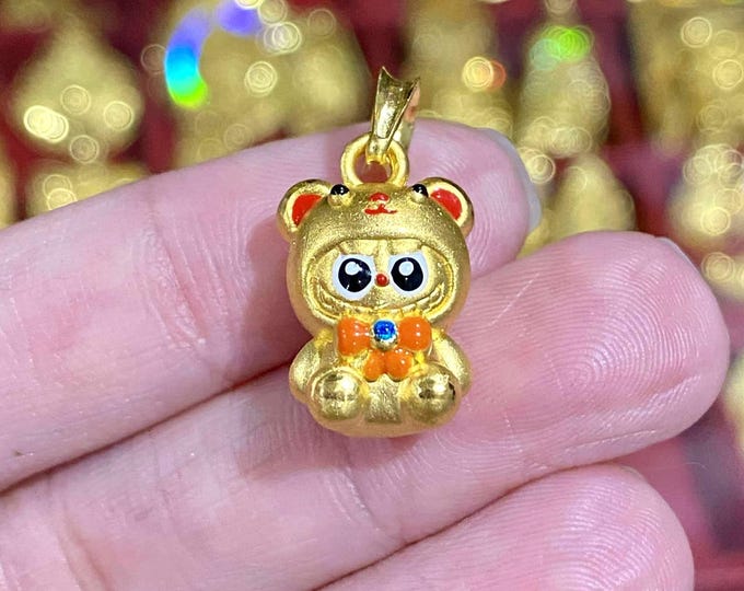 Vintage 24K 9999 Gold Enamel Pendant