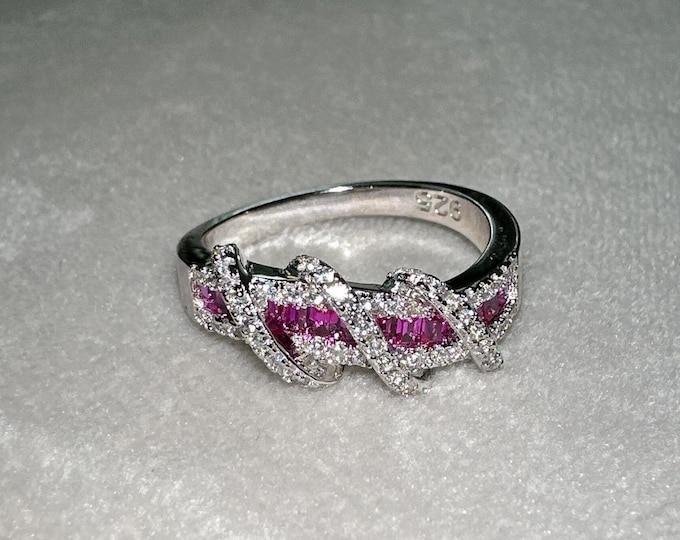 Vintage Sterling Silver Ruby & White Topaz Ring Size 7