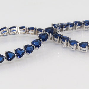 Sterling Silber Herzschliff Blau Saphir Gliederarmband 21 &#39;&#39;