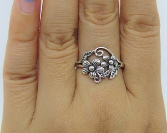 Vintage Sterling Silver Flowers Ring Size 5 - Etsy
