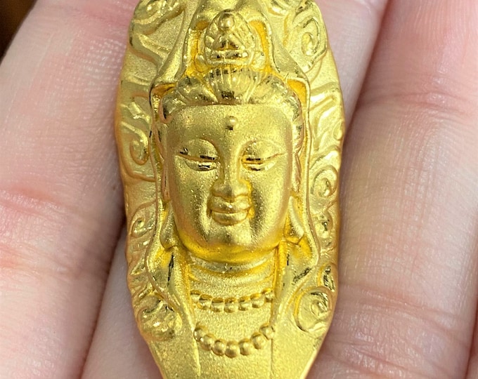 Vintage 24K 9999 Pure Gold 3D Kwan Yin, Quan Yin Buddha Pendant Phat Ba Quan Am.